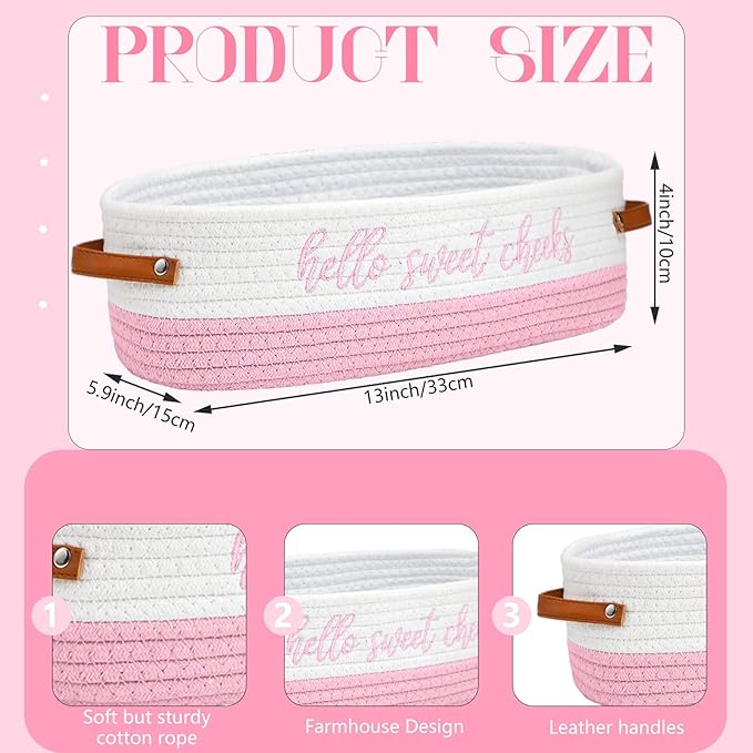 Hello Sweet Cheeks Bathroom Decoration Pink and White Cotton Rope Toilet Basket Toilet Paper Holder Basket Rustic Bathroom Organizer Farmhouse Home Decoration Organizing Small Baskets