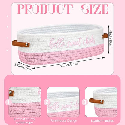 Hello Sweet Cheeks Bathroom Decoration Pink and White Cotton Rope Toilet Basket Toilet Paper Holder Basket Rustic Bathroom Organizer Farmhouse Home Decoration Organizing Small Baskets