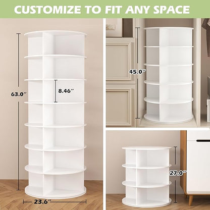 7-Tier Rotating Shoe Rack Tower, Free Standing 360° Revolving shoe organizer and storage hold over 56 pairs of shoes, lazy Susan shoe storage cabinet, Spinning room decor Shoe Display, 2 PCS (2)
