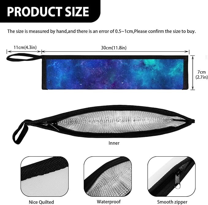 COEQINE Purple Space Theems Straw Carrying Bag With Handles Reusable Tableware Carrying Case Flateware Pouch Portable Travel Utensil Organizer for Spoon Fork Chopsticks Gift for Father Women Men