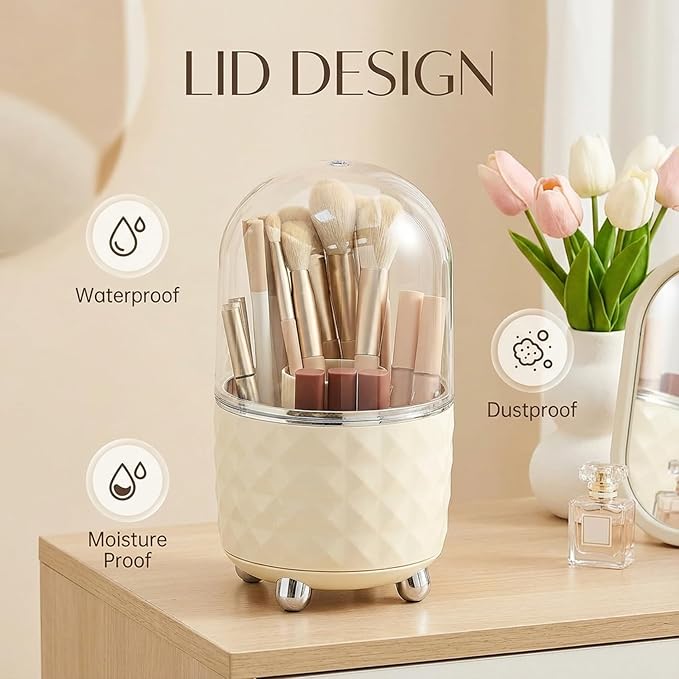 White Makeup Brush Holder Organizer,360° Rotating Makeup Brush Organizer,5 Slot Make up Brushes Cup for Cosmetics, Nail Polish, Art Supply, Bathroom Vanity Desktop Organizer