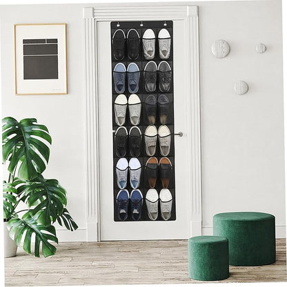 Shoe Rack for Door, Shoe Hanger for Door 24 Mesh Pocket Over The Organizer Space Saving Hanging Storage Holder with Hooks 64x19 Inch Black, Hanging Organizer