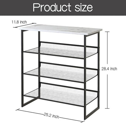 Garden 4 you Shoe Rack for Entryway 4 Tiers 11.8" D x 25" W x 28" H, Metal Shoe Rocks with White Wooden Tabletop, Angled Shoes Rack with Adjustable Mesh Shelves for Entryway Hallway Closet