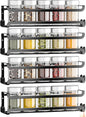 LUCYCAZ 4 Pack Wall Mounted Spice Rack with 16 Hooks, Spice Organizer Shelf for Stove Cabinet Pantry Door,Screw or Adhesive Spice Shelf Hanging Wall Spice Rack in Kitchen and RV (Black, 4 PACK)