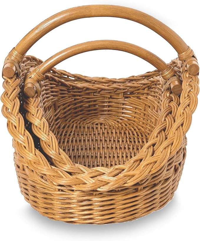 The Basket Lady Wicker Gathering Basket, Large, 22.5 in L x 12.5 in W x 12 in H, Sandstone (Sold Individually)
