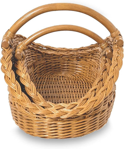 The Basket Lady Wicker Gathering Basket, Large, 22.5 in L x 12.5 in W x 12 in H, Sandstone (Sold Individually)