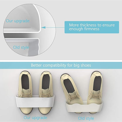Wall Mounted Shoes Rack 4Pack with Sticky Hanging Strips, Plastic Shoes Holder Storage Organizer,Door Shoe Hangers (SM03-White-4)