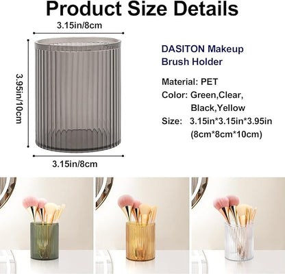 DASITON Makeup Brush Holder Organizer, Acrylic Makeup Brush Cup, Vintage Striped Make Up Brush Holder for Vanity, Bathroom Countertop, Toothbrush Holders, Pen Holder for Desk Storage (Black)