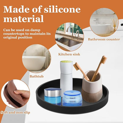 3Pcs Bathroom Trays with Anti Slip Bottom Decorative Silicone Vanity Trays Space Saving Perfume Trays for Candle Soap Shampoo (Round)
