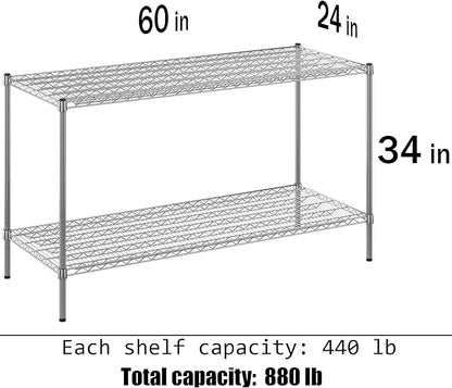 24" Deep x 60" Wide x 34" Height Wire Shelving Kit | 2-Tier | NSF Commercial Storage Rack Unit