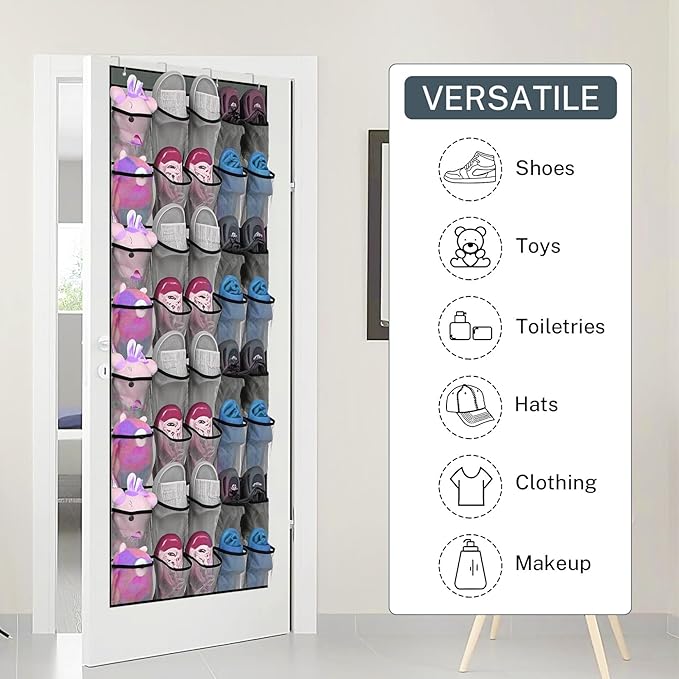 2PCS 40-Pocket Over the Door Shoe Organizer, Hanging Shoe Rack for Closet Door,Shoes Storage Holder Hanger with Large Mesh Pocket for Women Men Shoes,Flip Flops (Gray2)