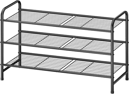 Kitsure Shoe Rack - Stainless Steel Shoe Organizer, Sturdy Shoe Rack for Closet and Front Door Entrance, Free Standing Shoe Shelf, Closet Organizers and Storage, 25.6" Wide - 3 Tier, Black