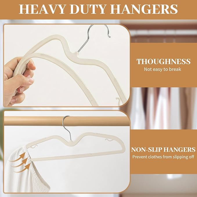 LemonRoad 50 Pack Short Neck Hangers, Upgraded Non-Slip Plastic Hangers Lifts Clothes 3" Higher, Space Saving 360 Swivel Hook for Closet Organizer, Shirts Jackets Dresses, Smooth (Warm Beige)