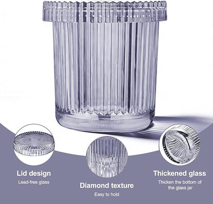 Glass Qtip Dispenser 2 Pack, Clear Bathroom Storage Organizer for Cotton Swabs, Balls, Pads & Floss Picks, Vanity Makeup Essential Accessories (Purple)