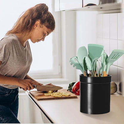 MEIGUI Ceramic Kitchen Utensil Holder, Utensil Crock Large Utensils Holder for Kitchen Decor, Cooking Tool Utensils Caddy for Countertop, Pure Black