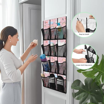 Pink Door Hanger Organizer 12 Pockets Shoe Holder Hanger for Living Room Cute Alpaca Over The Door Shoe Organizer Space Saving Wall Hanging Storage for Closet