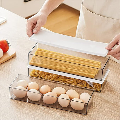 Hanobe Pasta Containers for Pantry Large Spaghetti & Noodle Canister Clear Cereal Storage Organizer Set with Lock Lids Durable BPA-free Plastic Food Keeper for Fridge Kitchen Cabinet (6, 37oz)