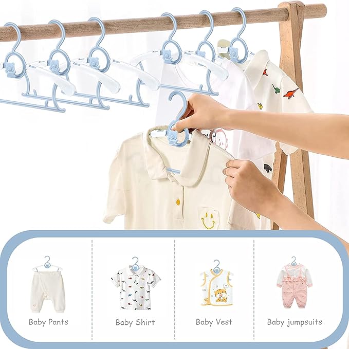 JSF Adjustable Baby Hangers, 20pcs Toddler Kids Child Nursery Closet Hangers - Non-Slip, Extendable, Ideal for Newborn Clothes (Colourful Bear Design)