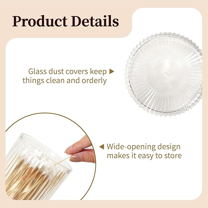 2Pack Vintage Lead-Free Glass Qtip Holder with Dust-Proof Lid, 3.5inch Diameter Storage Canister (Clear)