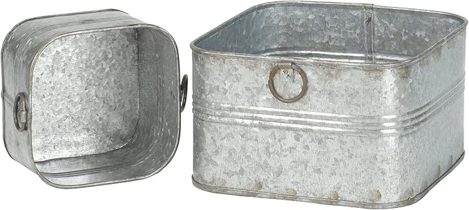 Red Co. 6.5" and 4.5" Square Tub Galvanized Metal Bucket Containers Set of 2, Rusted Gray