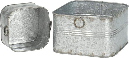 Red Co. 6.5" and 4.5" Square Tub Galvanized Metal Bucket Containers Set of 2, Rusted Gray