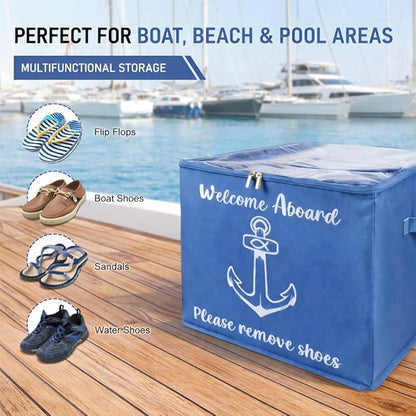 Marine Shoe Storage Box for Boat – Stackable Water-Resistant Boat Shoe Organizer with Clear Front for Yacht, Cabin & Sailing Storage, Holds Multiple Pairs.