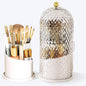 Makeup Brush Holder with Lid, 360 Rotating Multifunction Clear Dustproof Skincare Cosmetic Tools Storage Organizer for Vanity Desktop Bathroom Countertop (White)