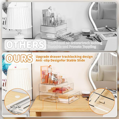 Yieach Clear Acrylic Makeup Organizers Countertop for Dresser,Desk,Bathroom Vanity,3 Tier Stackable Make up Holders and Makeup Cabinet,Tiered Cosmetic Storage and Make up Containers for Palette,Brush