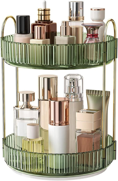360° Rotating Makeup Organizer, Large Capacity Skincare Organizer, 2 Tier Cosmetic Skin Care Perfume Dresser Organizer, Fits Cosmetics, Perfume, Skin Care, Lipstick