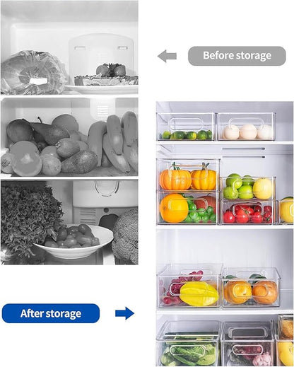 Refrigerator Organizer Bins 3 Pack Stackable Fridge Organizers with Handles Clear Freezer Storage Containers for Pantry, Cabinets,Shelves, Drawer – BPA-Free Plastic Kitchen Organizers