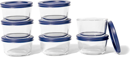 16-Piece Glass Food Storage Containers Set (8 Containers + 8 BPA-Free Lids) | 1-Cup, Leakproof | Microwave, Freezer, Oven & Dishwasher Safe | Ideal for Meal Prep & Pantry Organization, Blue