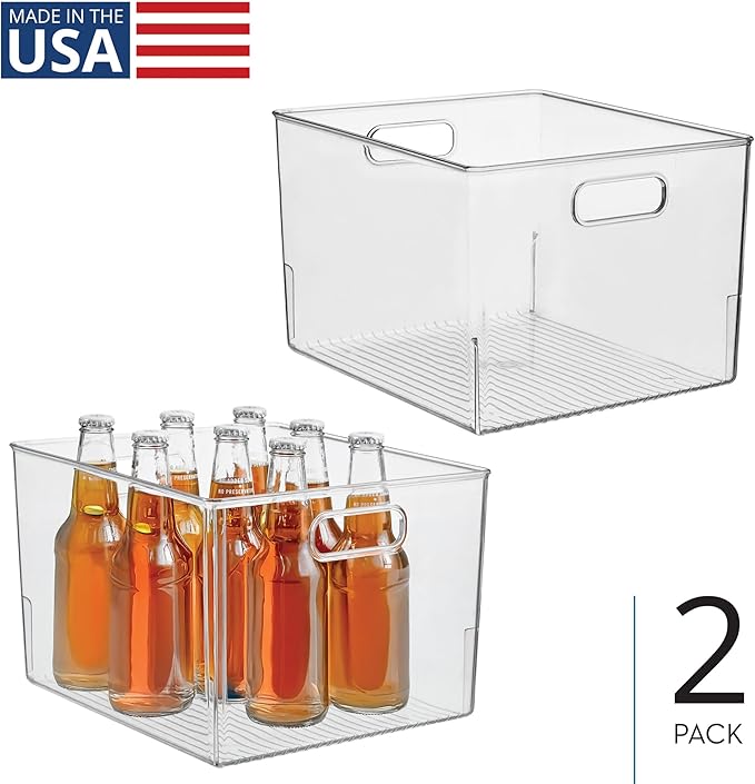 iDesign Storage Bin with Handles for Kitchen, Bathroom, or Home Office, Set of 2, Clear, Made in USA