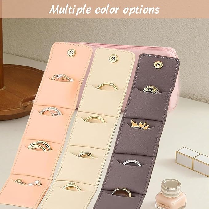 3Pcs Mini Travel Jewelry Bag Foldable Multifunctional Mini Travel Jewelry Roll Bag with Buckle Small Jewelry Box for Earrings, Rings, Necklaces