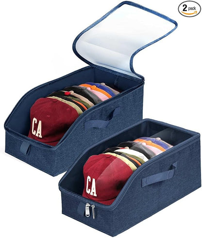 Livelab Hat Organizer for Baseball Caps, Hat Storage Holder Container for Closet Hold Hats with Clear Window, Hat Boxes for Home Storage | 2Pcs Blue