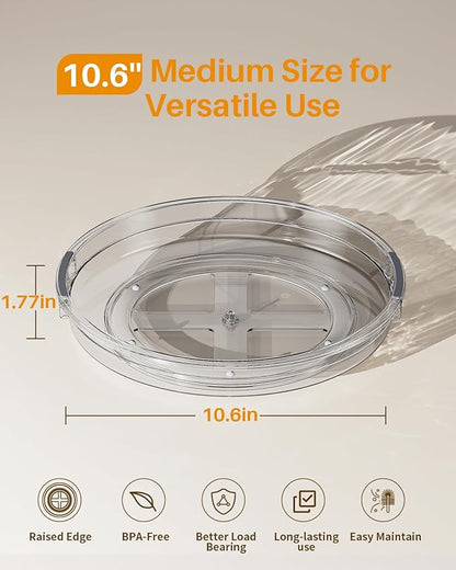 LAMU 2 Pack 10.6in Lazy Susan Organizer Turntable for Cabinet, Lazy Susan for Refrigerator Rotating Organizer for Fridge, Kitchen, Pantry, Countertop, Bathroom, Medicine Cabinet Organizer, Gray