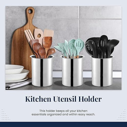 OCS Parts 6.75-Inch Kitchen Utensil Holders | Set of 3 | Stainless Steel Dishwasher Safe Kitchen Countertop Organizers