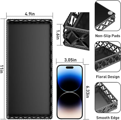 EKNITEY Vanity Tray for Bathroom Counter - Small Rectangle Decorative Tray 11 Inch Black Batroom Countertop Tray Organizer for Perfume Makeup Cosmetic Jewelry