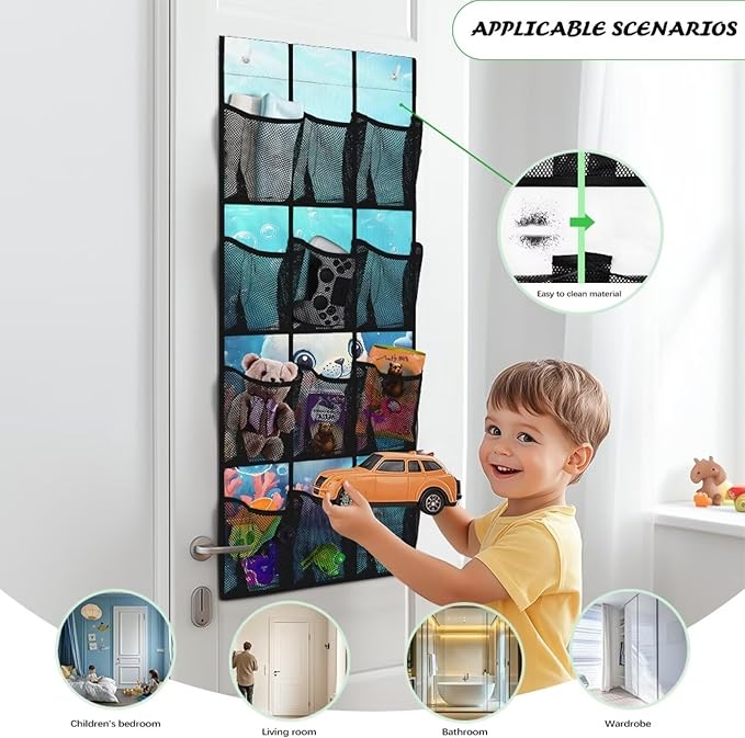 Sea Lion 12 Pockets Door Shoe Organizer Hanging Storage Bag Space Saving Nursery Door Organizer for Baby Supplies 4 Shelf Over the Door Shoe Rack for Apartments Dorms Bathrooms