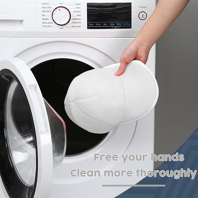 Hat Washer Cage Hat Cleaner, Hat Washer for Baseball Caps for Washing Machine or Dishwasher, Cap Washer for baseball caps with Mesh Bags, Hat Cleaner/Cleaning Protector Cage (White - 1 Pack)