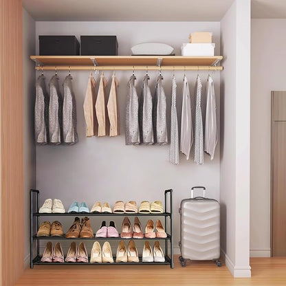 Shoe Rack - Metal Shoe Rack Organizer - Stackable Shoe Storage Shelf for Entryway, Closet, Bathroom 30cm(D) x 92cm(W) x 55cm(H) -Black (3-Tier)