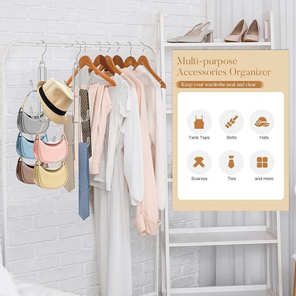 Purse Hanger Organizer for Closet 4 Pack, Metal Purse Rack for Closet Space Saving Handbag Holder Storage Closet Rod Hook for Hanging Bags, Purses, Handbags, Belts, Scarves, Hats, Ties(Silver)