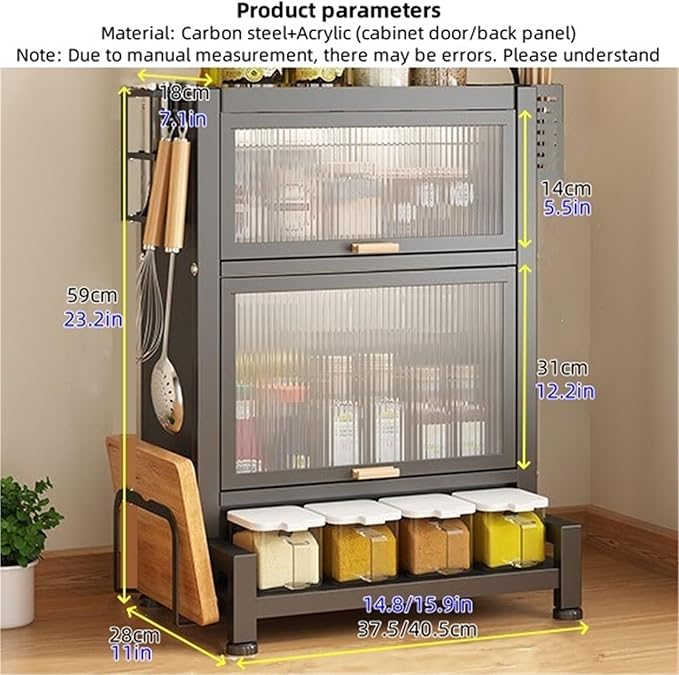 Home Furnishing Seasoning Bottle Storage Box Spice Rack Kitchen Countertop Storage Cabinet Pantry Sideboard Freestanding Counter Storage Organizer for Kitchen Living Room(Black,59cm)