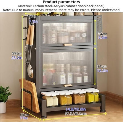 Home Furnishing Seasoning Bottle Storage Box Spice Rack Kitchen Countertop Storage Cabinet Pantry Sideboard Freestanding Counter Storage Organizer for Kitchen Living Room(Black,59cm)