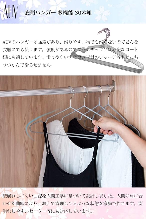 AUV Hangers, Non-slip PVC Special Rubber Treatment, Set of 30 Pieces Laundry Hanger (gray)