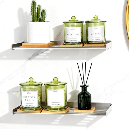 LITIVY 4 Pack Bathroom Organizers and Storage - 16 Oz Glass Qtip Holder & Cotton Pad Dispenser with Lid, Apothecary Jars for Home, Room Decor, Kitchen Organizer (Green)