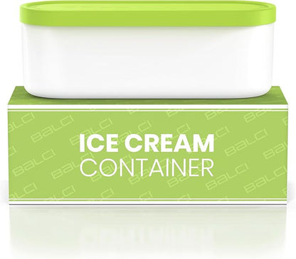 BALCI - Ice Cream Container - 2 Quart - Perfect Reusable Freezer Storage for Homemade Ice Cream Tubs for Sorbet, Frozen Yogurt and Gelato! - Flexible Silicone Lids, Long Scoop, Stackable - Green