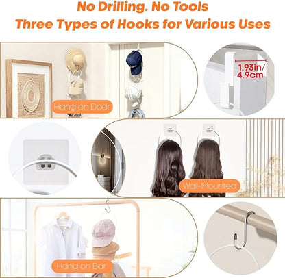 LINFIDITE 10 Pack Hat Rack Hanging Baseball Caps Display Storage Rack Hat Organizer Wigs Rack Over Door Wall Mounted Scarves Handbags Storage Holder for Door, Wall, Closet, Bathroom,White