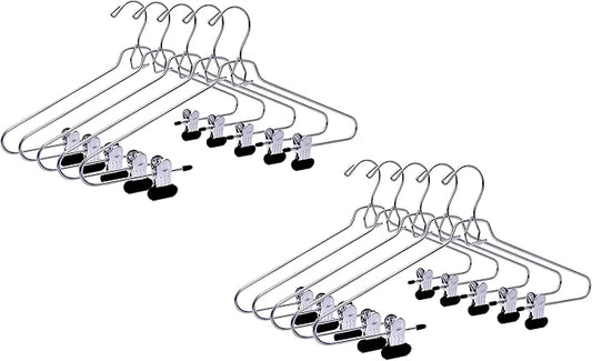 Quality Hangers Pant Hanger 60-Pack, Heavy-Duty Add-On Skirt Hangers with Wide Clips, Multi-Stackable, Chrome Finish
