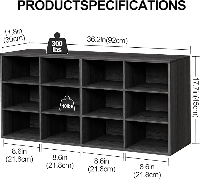 Aenuert 12-Cubby Shoe Rack, 3-Tier Wood Shoe Organizer, Multifunctional Shoe Organizer Bench for Entryway, Mudroom, Hallway, Closet,36.22 * 11.81 * 17.72 Inch,Black
