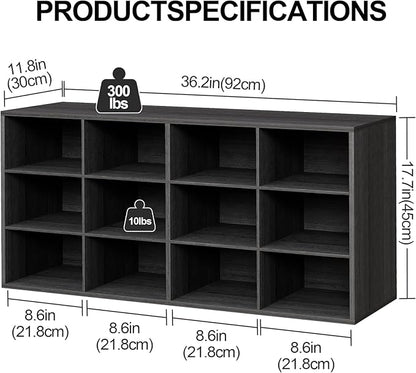 Aenuert 12-Cubby Shoe Rack, 3-Tier Wood Shoe Organizer, Multifunctional Shoe Organizer Bench for Entryway, Mudroom, Hallway, Closet,36.22 * 11.81 * 17.72 Inch,Black